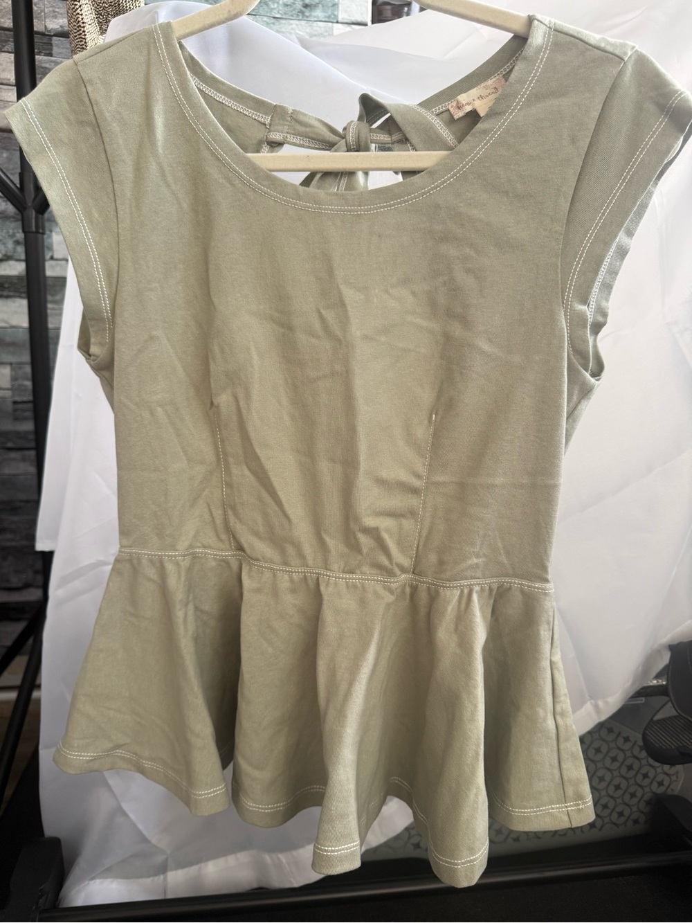 Hem & Thread Sage Green Cap-Sleeve Peplum Top